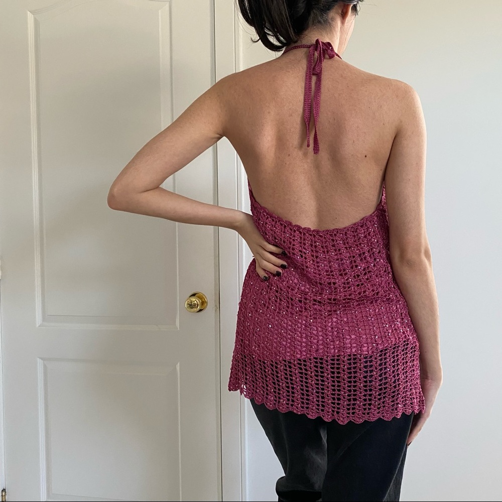 Y2K FLIRTY CROCHET HALTER TOP LE CHATEAU / SIZE XL
